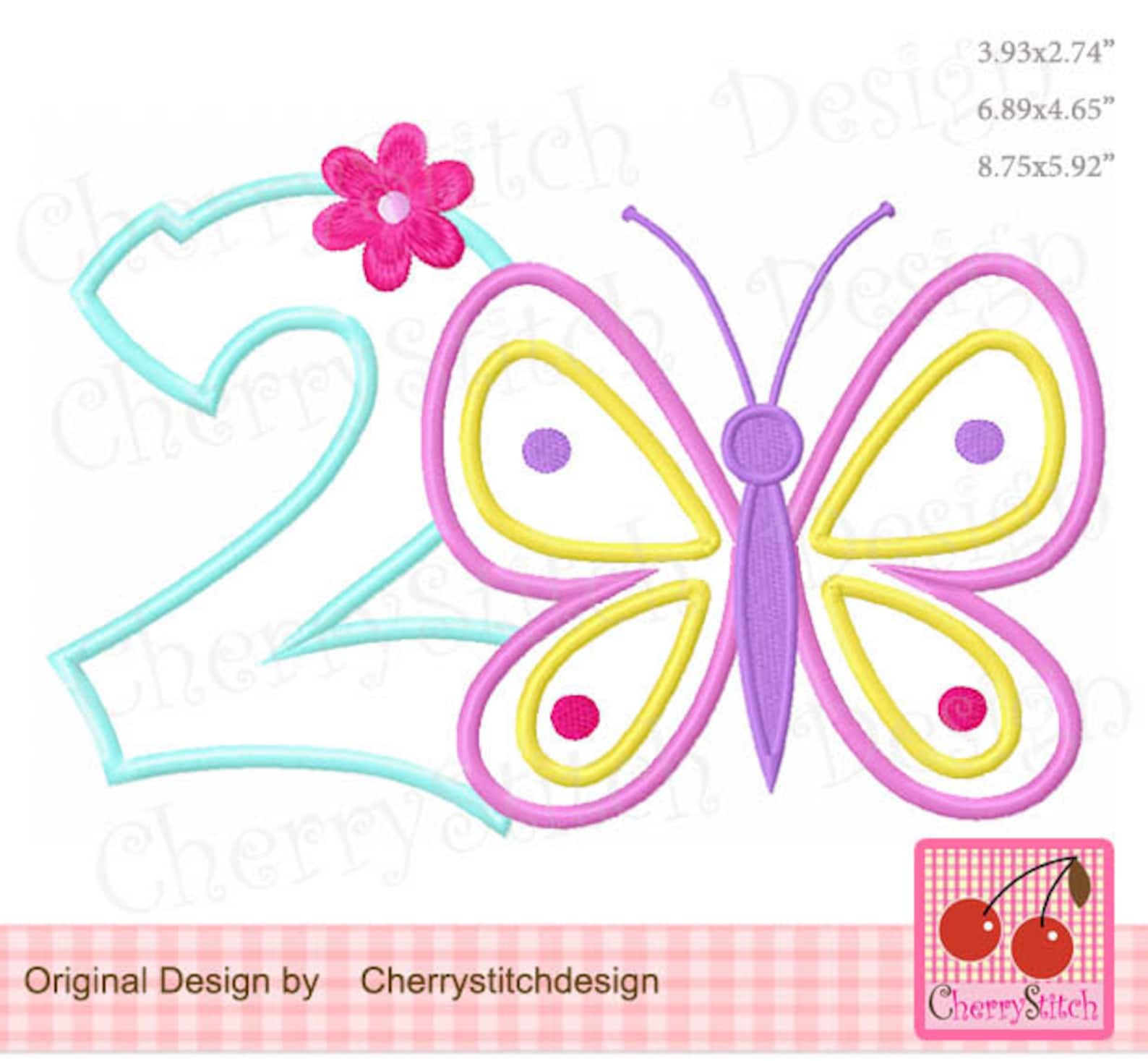 Butterfly Number 2 Birthday Number 2 Machine Embroidery | Etsy