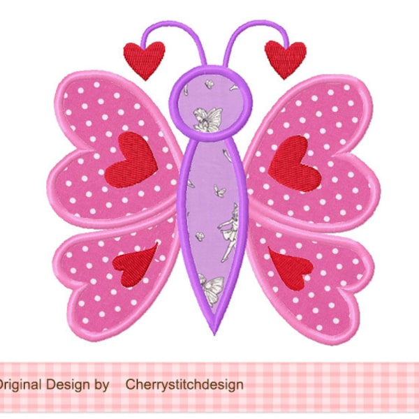 Valentine heart butterfly Machine Embroidery Applique Design