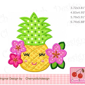 Pineapple with flowers Summer fruit Machine embroidery applique design
