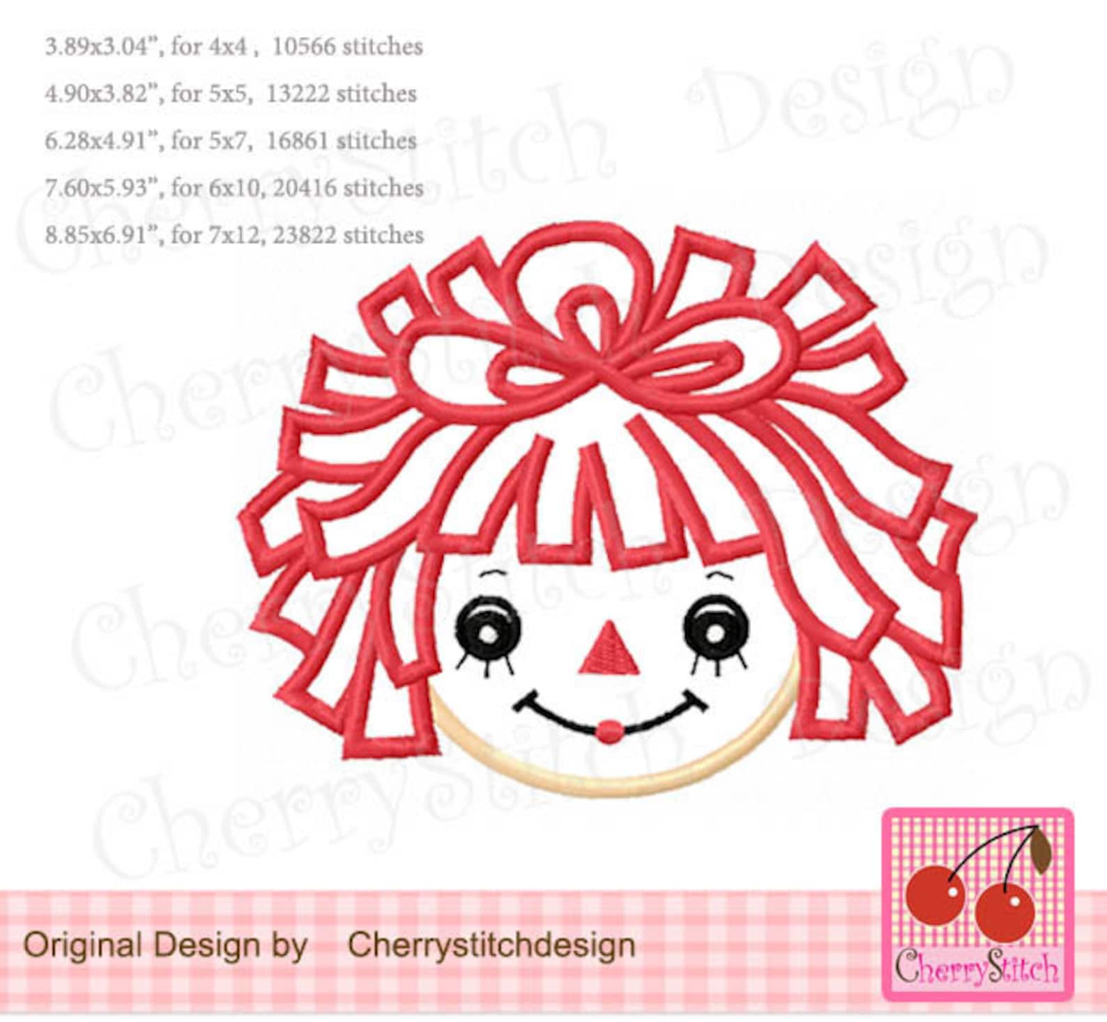 Raggedy Ann Machine Embroidery Applique Designembroidery Etsy