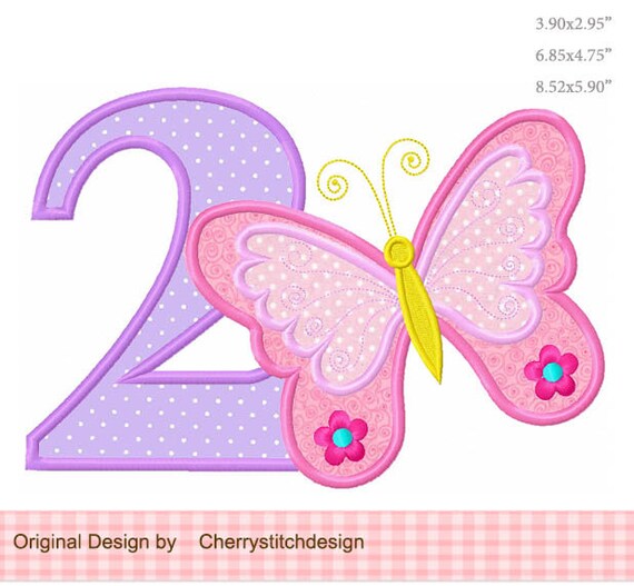 Butterfly Number 2 Birthday Number 2 Machine Embroidery | Etsy