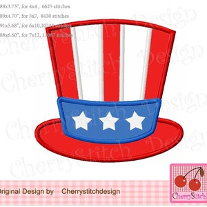 4th of July Uncle Sam Hat Patriotic Machine Embroidery Applique Design