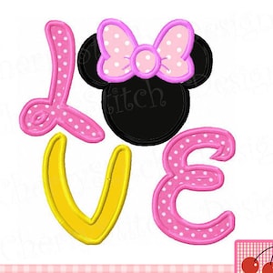 Bordado Minnie AMOR Máquina Bordado Apliques MM0060
