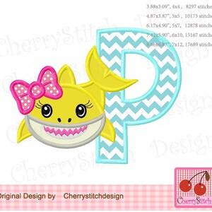 Shark Letter P, Shark Letter P Monogram P Machine Embroidery Applique ...