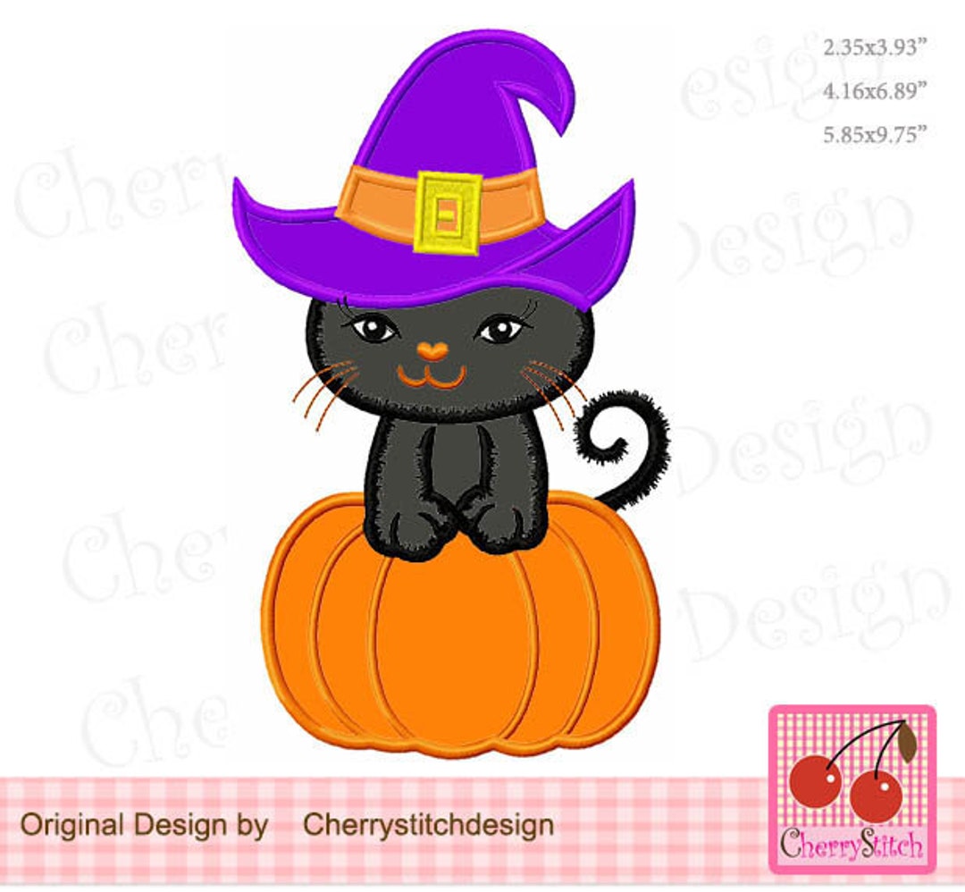 Halloween Black Cathalloween Pumpkin Machine Embroidery - Etsy