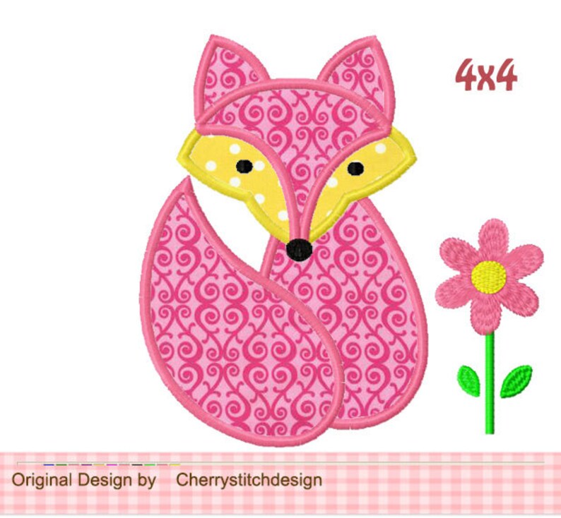Fox Applique Animal Machine Embroidery Design image 1