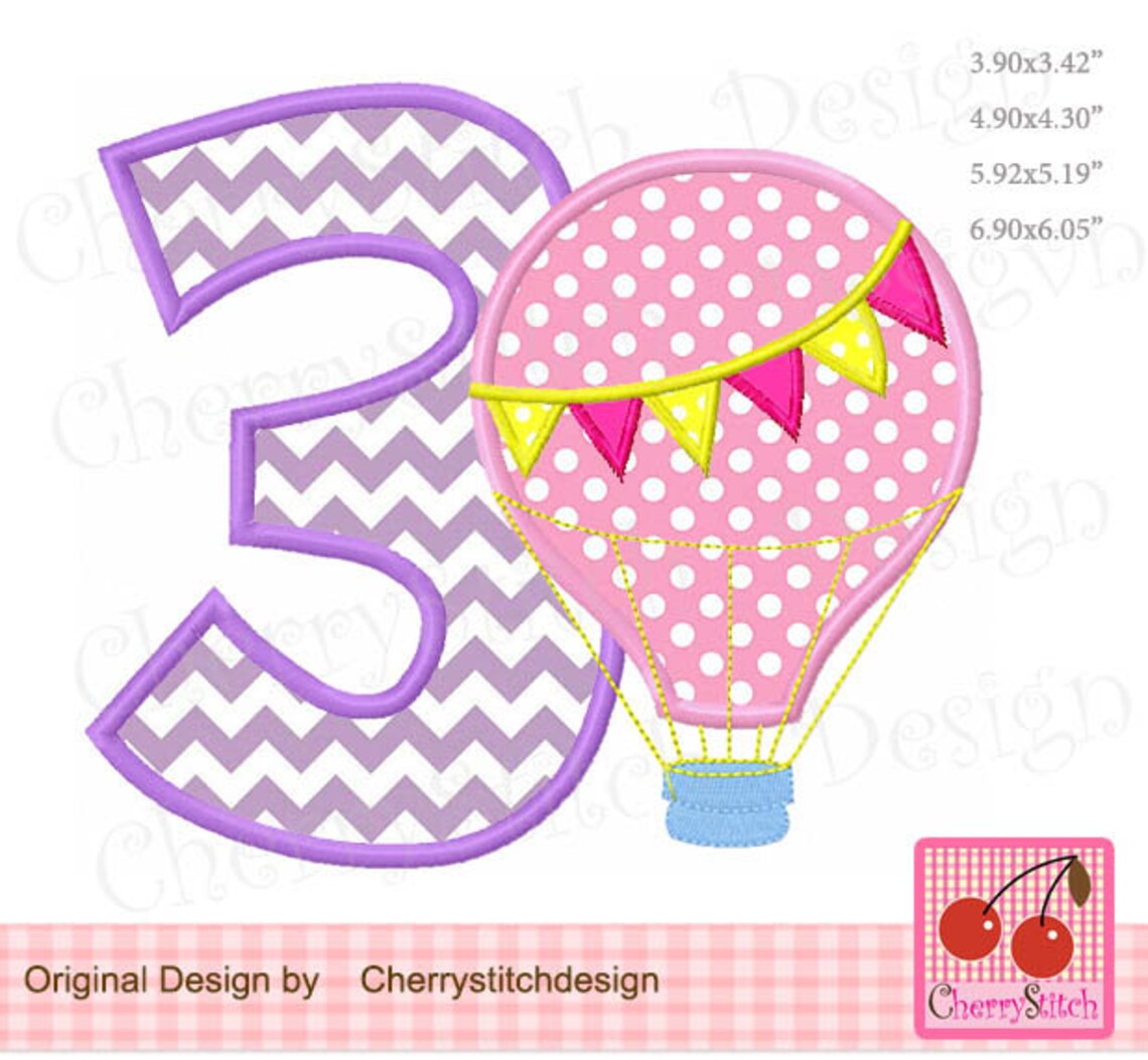 Hot Air Balloon Number 3 Birthday Number 3 Summer Machine | Etsy