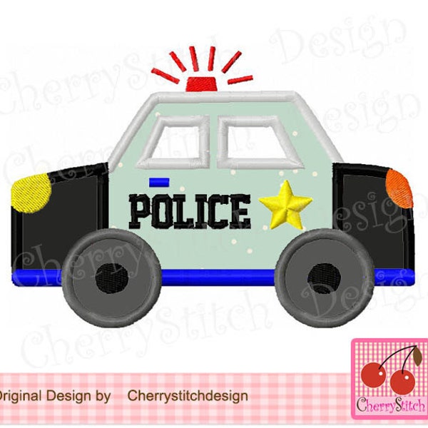 Police Car Transportation Mchine embroidery Applique - approximate 4x4 5x5 6x6 inch