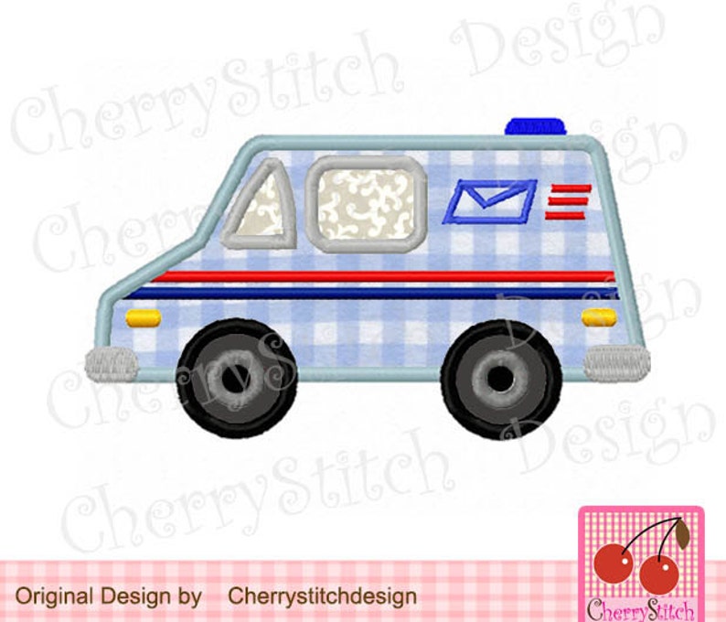 Mail Truck Machine Embroidery Applique Design 4x4 5x5 6x6 image 1