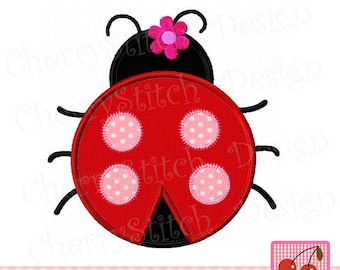 Ladybug with flower , ladybug machine embroidery applique design
