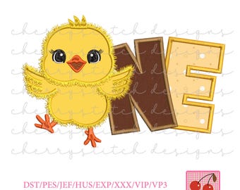 1st Birthday Chick Applique | Machine Embroidery Pattern for Baby Kids Shirt & Decor