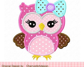 Owl with bow Machine Embroidery Applique Design