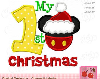 My 1st Christmas Mickey Machine Embroidery Applique Design CH0131 - for 4x4,5x7 and 6x10 hoop