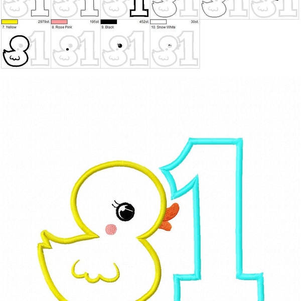 Duck Number 1 Baby 1 month New baby Machine Embroidery Applique Design BIR0114