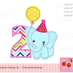Baby Elephant 2nd Birthday Machine Embroidery Applique (4x4,5x7,6x10 hoop)