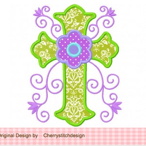 Cross Applique Flowers Cross Machine Embroidery Applique