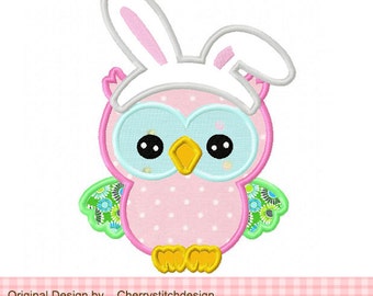 Easter owl ,Bunny ears owl Machine Embroidery Applique 01 - 4x4 5x5 6x6"