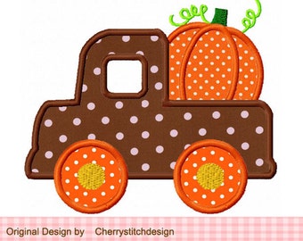 Thanksgiving Pumpkin Truck Machine Embroidery Applique Design