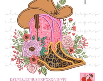 Western Boho Cowgirl Boots Embroidery Design for Girls' Shirts & Decor - Instant Download