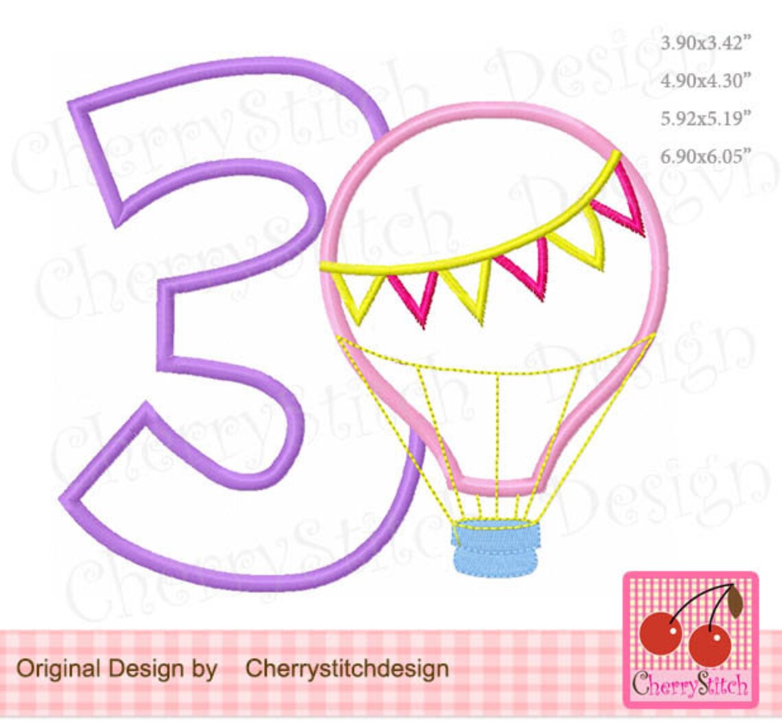 Hot Air Balloon Number 3 Birthday Number 3 Summer Machine | Etsy