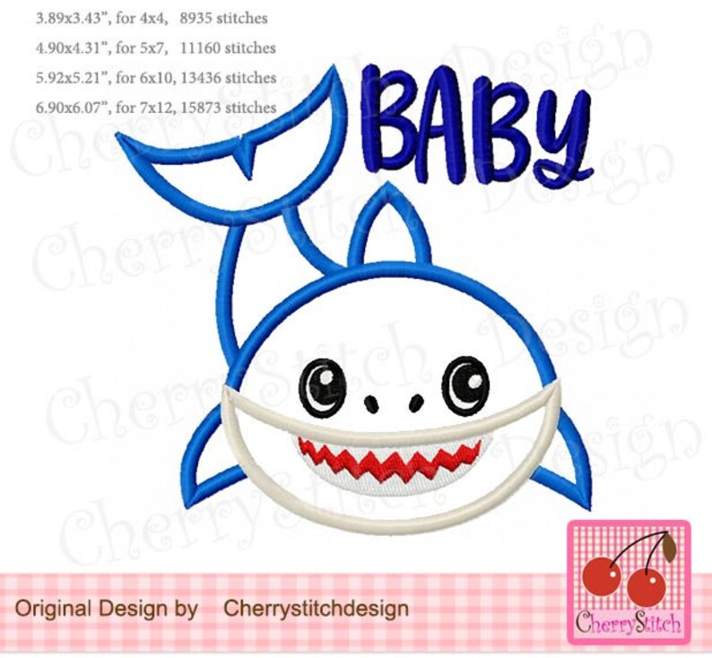 Shark applique Baby shark for boys Machine Embroidery | Etsy