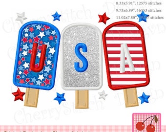 4th of July USA Popsicles Machine Embroidery Applique Design JULY0042