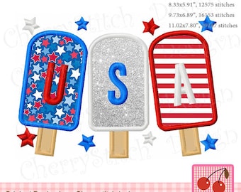 4th of July USA Popsicles Machine Embroidery Applique Design JULY0042