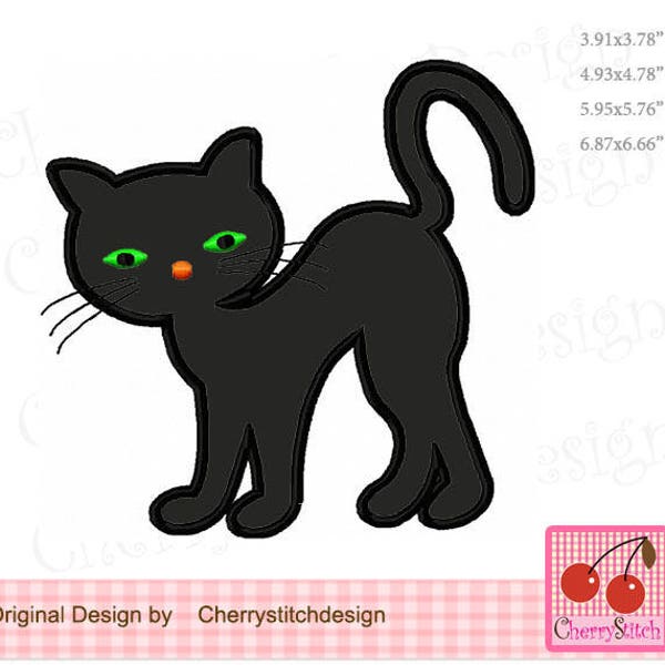 Halloween Black Cat, Halloween Machine Embroidery Applique Design