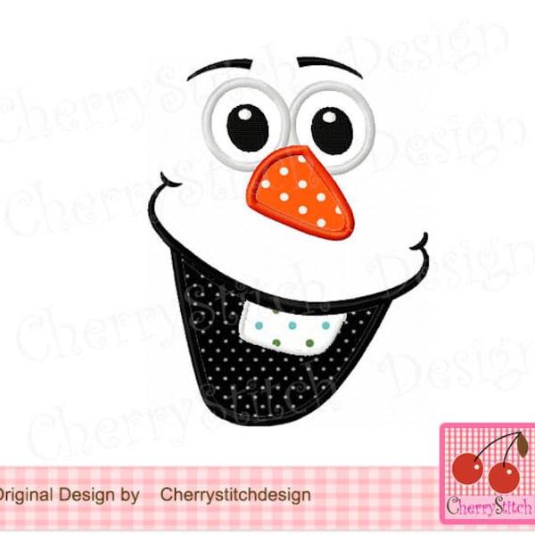 Snowman face,OLAF Machine Embroidery Applique Design- 4x4 5x5 6x6"