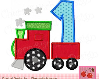 Train number 1 Birthday Machine Embroidery Applique Design BIR0017 -4x4 5x5 6x6 inch