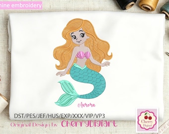 Mermaid Embroidery Design for Girls, Machine Sewing File, Under the Sea