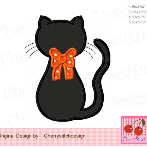 Black cat silhouette Halloween Machine Embroidery Applique Design HL0090- for 4x4 5x7 6x10 hoop,