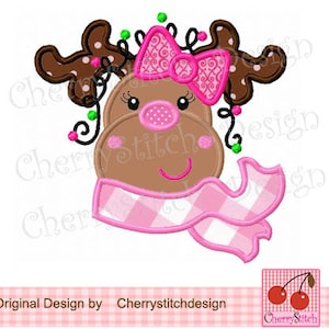 Reindeer Girl Reindeer Christmas Machine Embroidery Applique Design- 4x4 5x5 6x6"