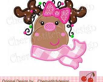 Reindeer Girl Reindeer Christmas Machine Embroidery Applique Design- 4x4 5x5 6x6"