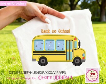 School Bus Applique Design | Back To School Shirt Embroidery File (Digital Download)