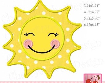 Sunshine embroidery design, Sun applique, Summer Machine Embroidery Applique Design -for 4x4 5x7 6x10 hoop