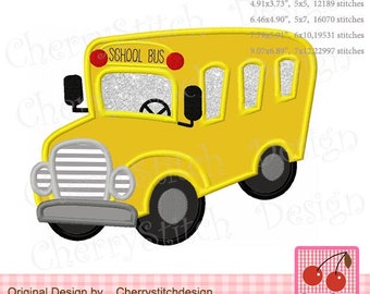 School bus applique Back to School Machine Embroidery