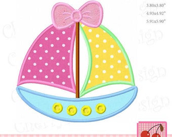 Sailboat Machine Embroidery Applique Design for girls  TRANS03