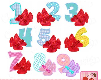 Wizard Oz Embroidery Dorothy Slippers Numbers set Machine Embroidery Applique