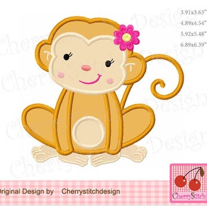 Monkey Girl Embroidery Applique Design: Floral Animal (4x4 5x5 6x6 7x7)