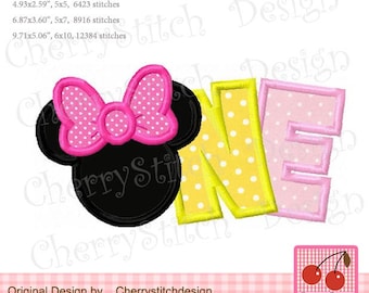 Minnie Mouse ONE Applique Embroidery Design (4x4, 5x7, 6x10)