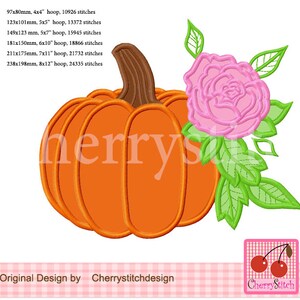 Diseño de bordado a máquina con apliques de flores de calabaza de Acción de Gracias (aro de 4x4 a 8x12)