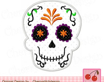 Floral Sugar Skull Applique, Gothic Machine Embroidery File