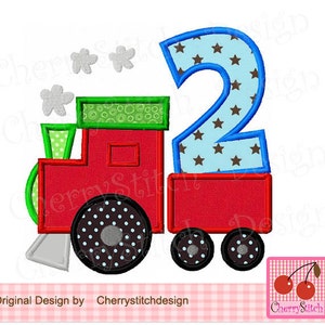 Diseño de aplique bordado a máquina para cumpleaños del tren número 2 BIR0018