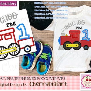 Aplique de trem, Choo choo I'M 1, aplique de bordado à máquina número 1 BIR0376