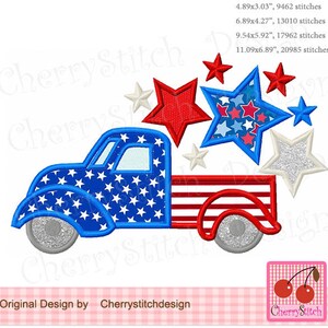 4th of July embroidery Truck applique Patriotic Machine Embroidery Applique