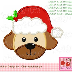 Christmas Puppy Santa hat dog machine embroidery applique design AN0197
