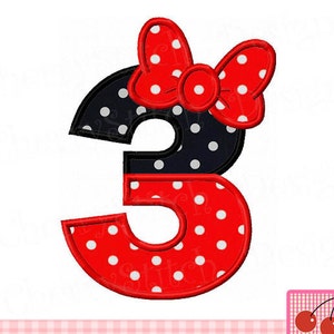 Birthday number 3,Minnie  Birthday Machine Embroidery Design