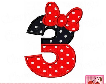 Birthday number 3,Minnie  Birthday Machine Embroidery Design