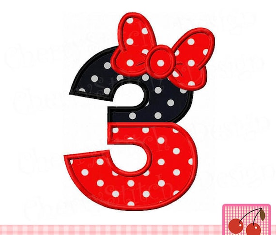 Compleanno numero 3,Minnie compleanno Macchina Ricamo Disegno